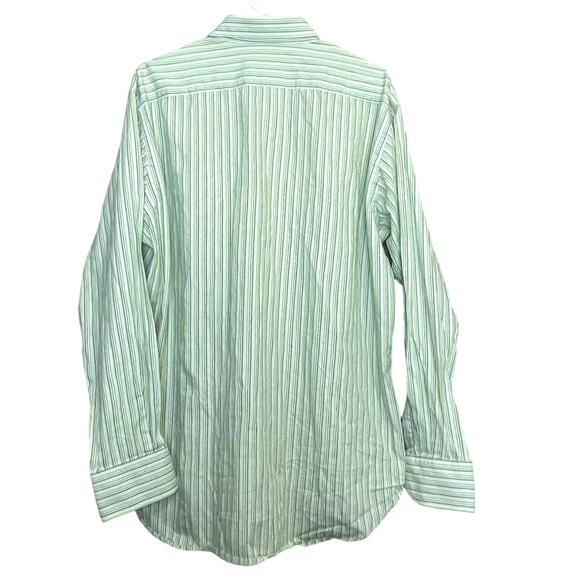 Thomas Dean Long Sleeves Button Down Shirt Size XL Green And White Striped - Picture 2 of 7